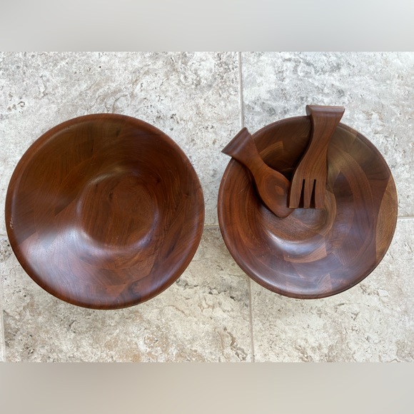 Kitchen Vintage Walnut Salad Bowl Set 2 Bowls Poshmark